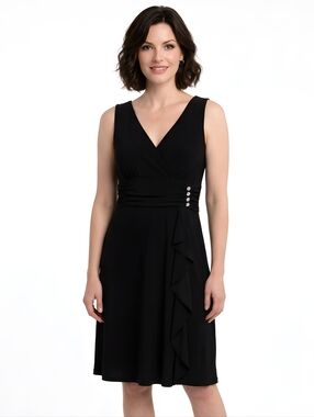 Jessica Howard Black Sleeveless Ruffle Midi Dress Size 8 Petite